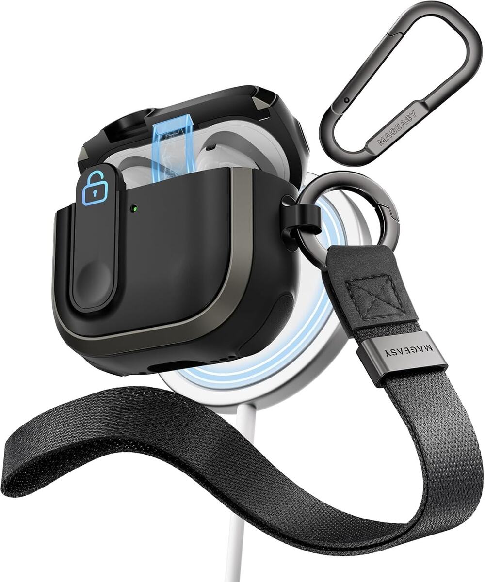 MAGEASY Design For AirPods 4 Case Cover - Rugged AirPods 4 Case With-Metal Black